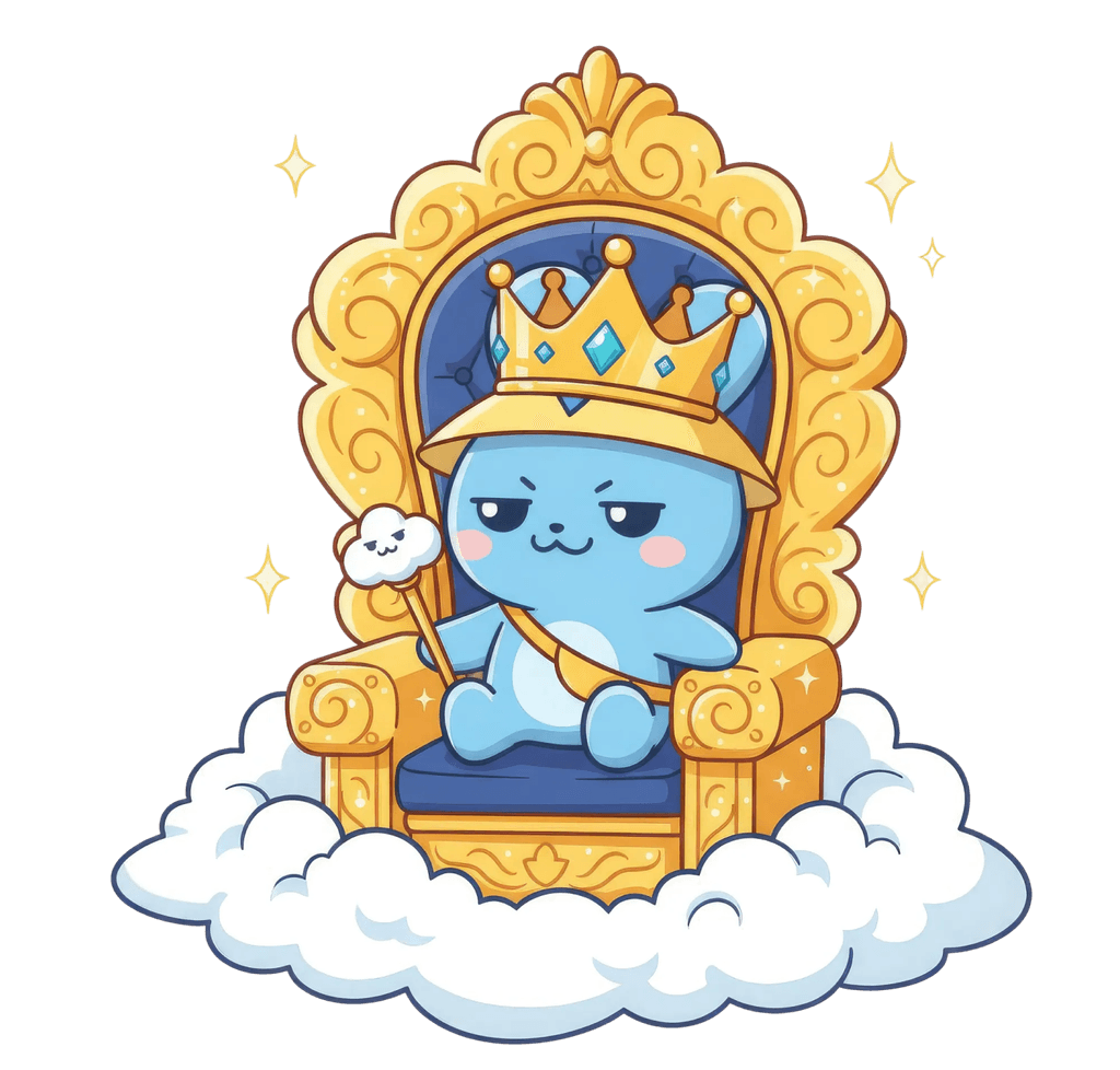 EVA king mascot on a throne
